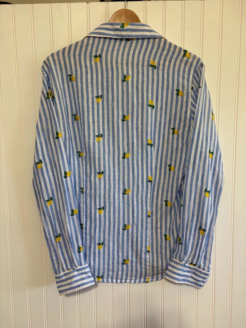 Idillio Positano 100% Linen Blue and White Striped Button-Down Shirt with Lemons - Picture 2 of 5